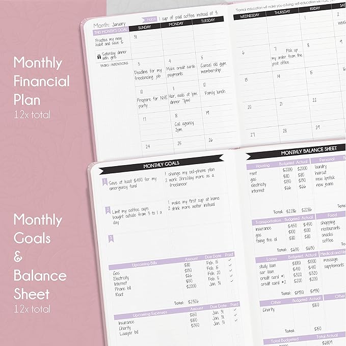 Financial Planner - Monthly Budget Planner & Monthly Bill Organizer | A 12-Month Journey to Financial Freedom | Bill Payment Tracker Organizer, Debt, Expense Tracker & Money Saving with Pockets