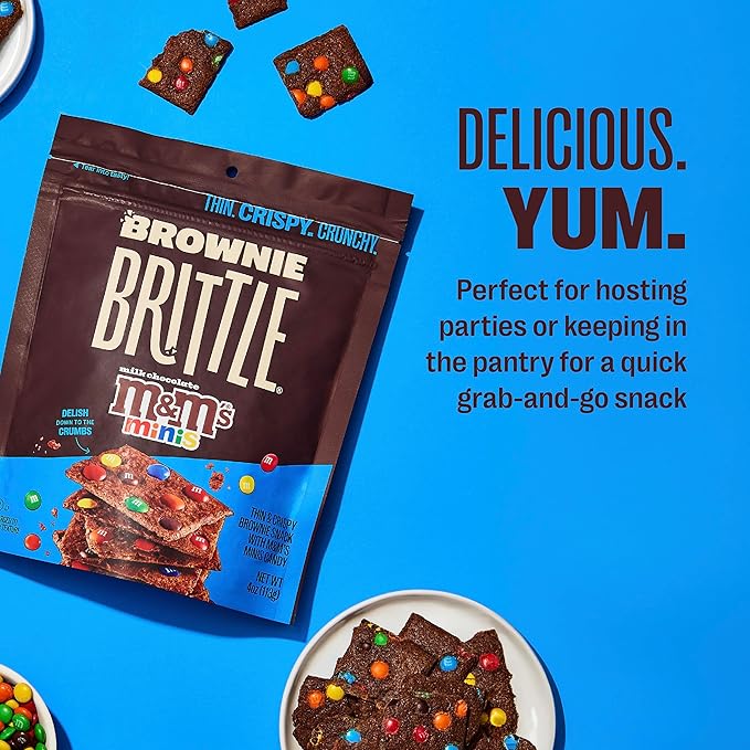 Brownie Brittle – M&M’S Minis Thin and Crispy Sweet Snacks (Pack of 6, 4 oz), Rich Gourmet Brownie Bites Dessert