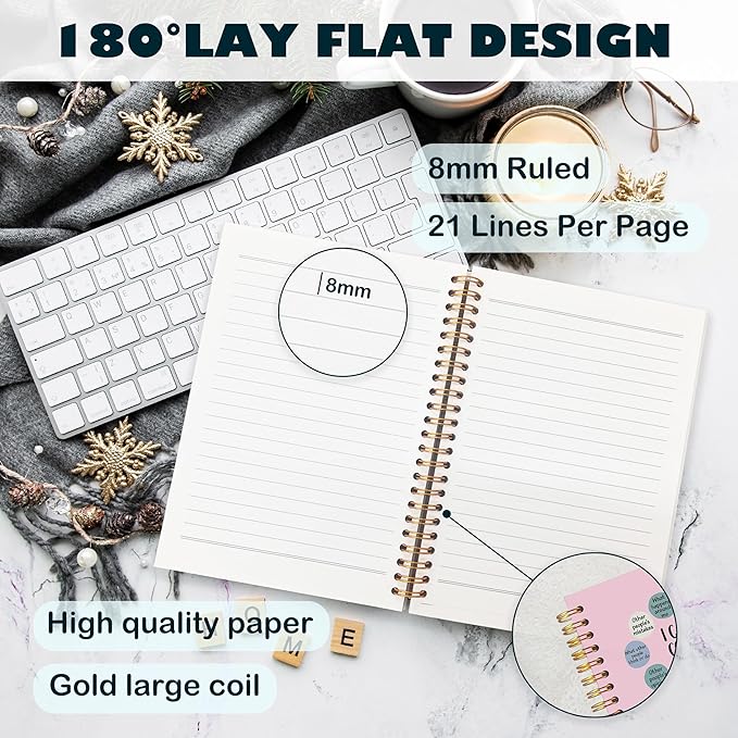 BearCake Notebook Journal, Blue Floral Notebook for Women,Journal for Women, Aesthetic Office Supplies Hardcover Spiral Notebook 5.5x8.3 643