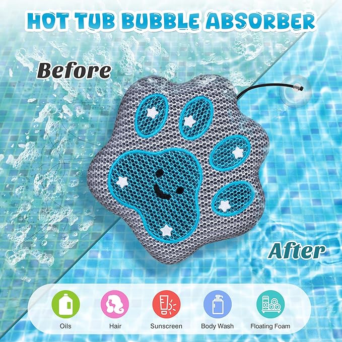 Hot-Tub-Scum-Absorber Paw Spa-Sponge-Oil-Absorbing-Sponge Reusable-Scum-Bug-Hot-Tub-Floating-Sponge-Remover Skimmer-Songe-Absorber Keep Water Cleaner Hot-Tub-Accessories Swimming Pool 2-Pack