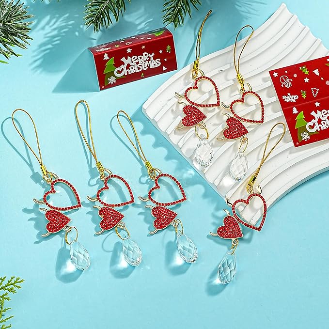 H&D HYALINE & DORA 6Pcs Devil Heart Ornaments Rhinestones Heart Hanging Ornaments for Christmas Tree Valentine’s Day Wedding Decoration(Red)