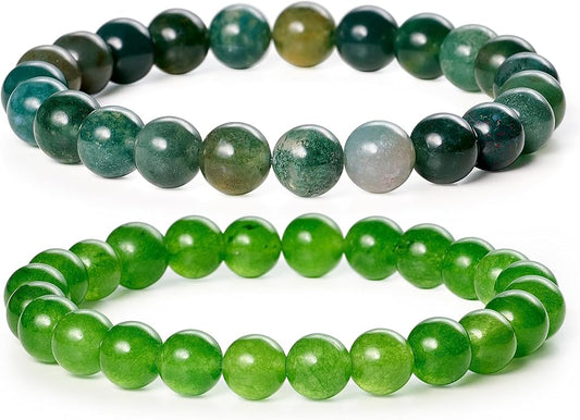 Bivei Natural Gemstone Semi Precious Healing Crystals Handmade Stretchy Round Beads Bracelet, Enhance Positive Energy