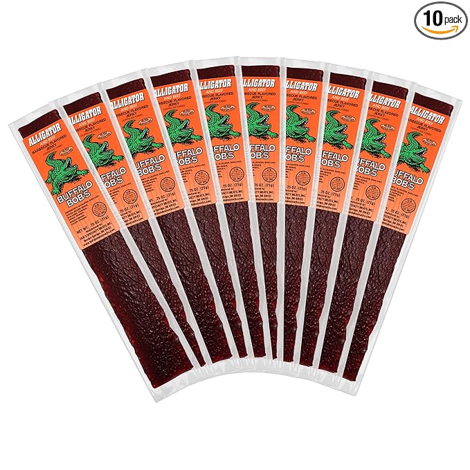 Buffalo Bob's Wild Game Meat Snack - Alligator BBQ Jerky 10 Pack