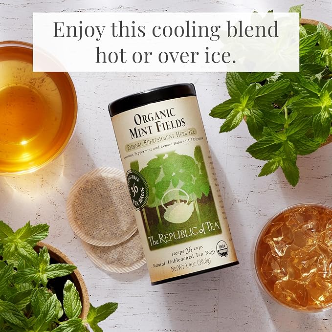 The Republic of Tea – Organic Mint Fields Herbal Tea Bags, Caffeine Free, 36 Servings