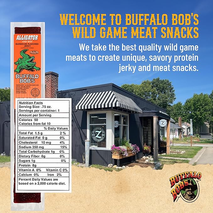Buffalo Bob's Wild Game Meat Snack - Alligator BBQ Jerky 10 Pack