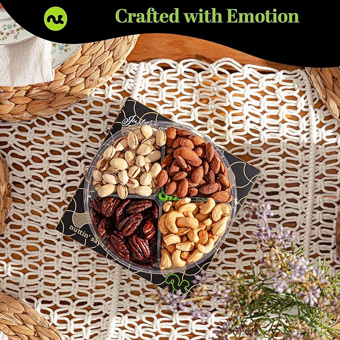 NUT CRAVINGS - Diwali Sweets Hamper Mixed Nuts Gift Basket in Black Gold Box (4 Assortments) Food Arrangement, Healthy Snack Care Package, Food Assortments