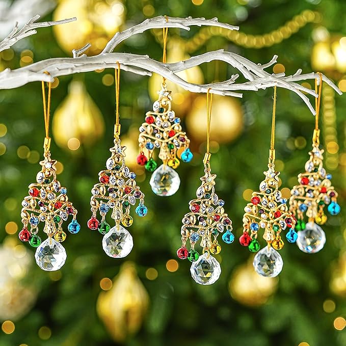 H&D HYALINE & DORA Set of 6 Christmas Tree Ornaments Set Rhinestone Tree Shape Hanging Ornament Crystal Christmas Ornaments Gifts for Xmas Birthday Winter Holiday Decor