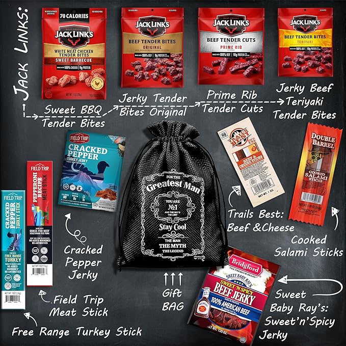 Beef Jerky Gift Baskets For Men - Meat And Cheese Gift Baskets, Birthday Gifts For Men Who Have Everything With Beef Jerky Variety Pack - Gifts For Dad & Care Package