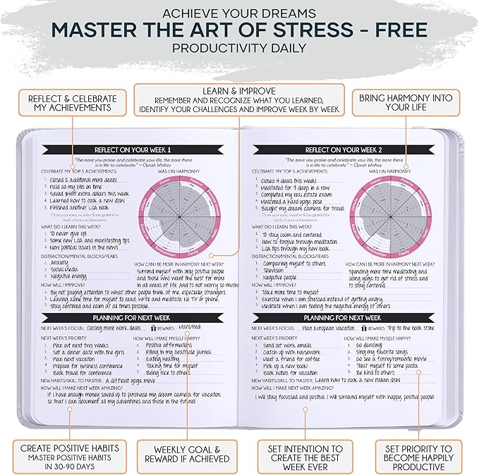 Self Care Journal - 5 Minute Mental Health & Manifestation Journal | 90-Day Undated Daily Planner for Positivity, Affirmations & Gratitude | Guided Mindfulness, Reflection | Vision Board + Stickers