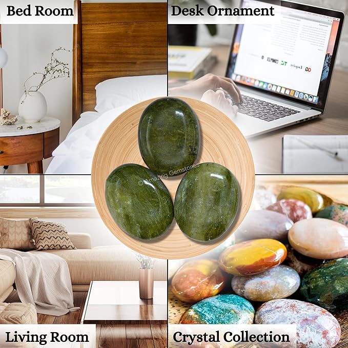 Amazing Gemstone Vesuvianite Crystals and Healing Stones - Large Palm Stone Crystals Piedra - Crystal for Good Luck, Balanced Positive Energy, Meditation - Unique Stocking Stuffers, Gifts for Women