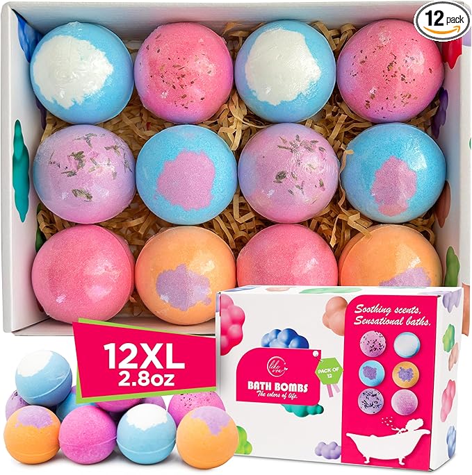 Bath Bombs for Women, Men & Kids – 12 Bath Bomb Gift Set with Shea Butter, Essential Oils & Sea Salt, Moisturizing Spa Aromatherapy, Long-Lasting Fizz, Relaxation & Holiday Gifts