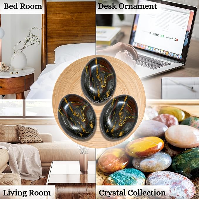 Amazing Gemstone Iron Tiger Eye Crystals and Healing Stones - Large Palm Stone Crystals Piedra - Crystal for Good Luck, Balanced Positive Energy, Meditation - Unique Stocking Stuffers, Gifts for Women