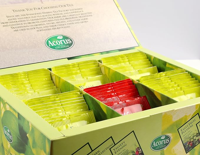 ACORUS Premium Tea Set - Natural Herbal Tea Variety Pack, Gift Set of 6 Different Teas, 60 Bags Individually Wrapped, Herbal Sampler Box