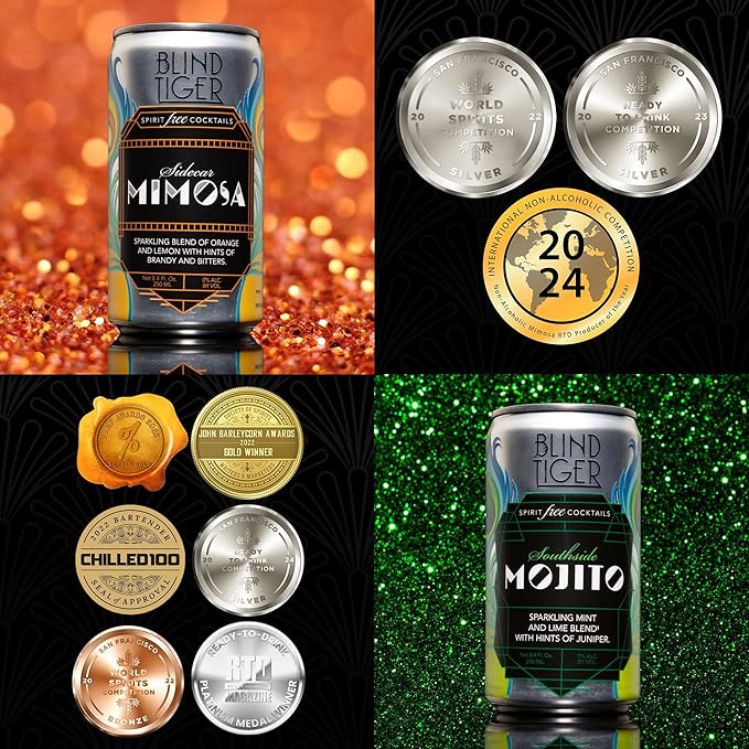 Blind Tiger Non-Alcoholic Sparkling Mocktails Variety Pack | Crafted with Natural Ingredients | Mixers, Cocktails, Mocktails | 8.4 fl oz Cans | (8-Pack, Variety Pack)