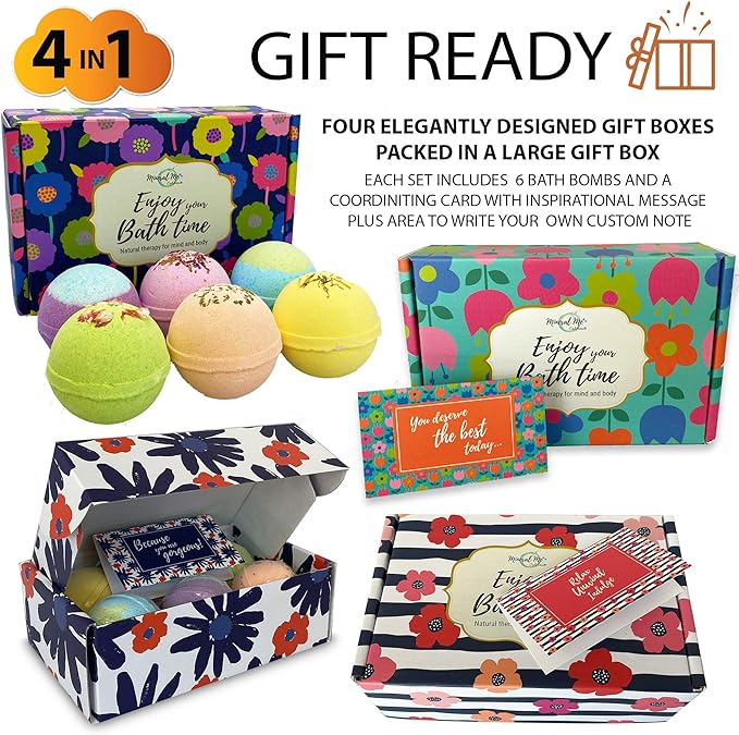 Bath Bombs for Women Gift Set - 24 Natural & Organic Bath Bombs with Essential Oils & Moisturizing Shea Butter, Spa Selfcare Gift, Stocking Stuffers, Christmas Gifts for Her, Women, Kids, Teen Girls