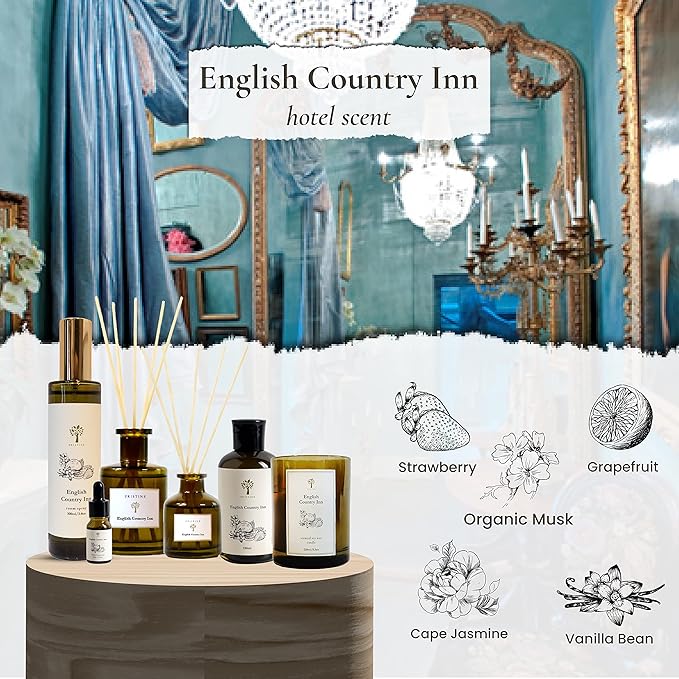 PRISTINE English Country Inn/Inspired by Ritz Carlton Linen & Room Spray Air Freshener, Made With Essential Oils, Fragrance room spray with Strawberry and Vanilla 3.4oz Pillow Spray