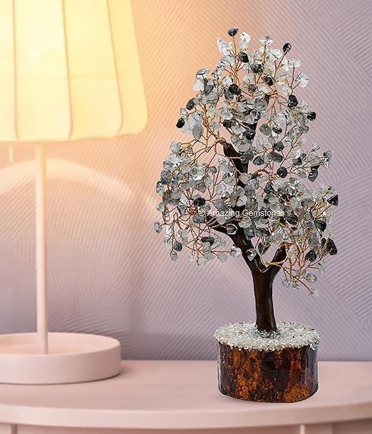 Amazing Gemstone Crystals and Healing Stones Birthday Gifts for Women - Black Rutilated Quartz Crystal Tree of Life Home Decor Stocking Stuffers, Bookshelf, Room, Meditation, Unique Birthday Gifts