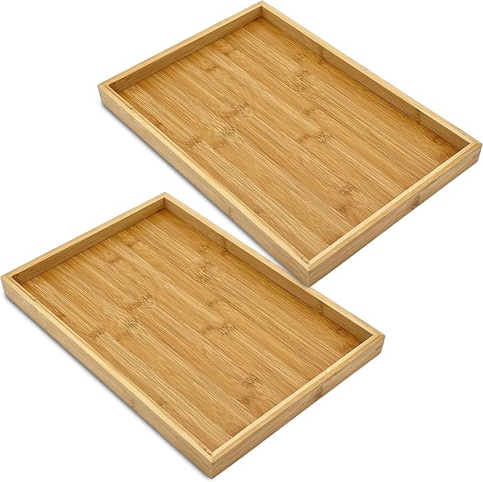 Bam & Boo (2-Pack) Natural Bamboo Rectangle Serving & Vanity Tray - for Kitchen, Bathroom, Countertop, Coffee Table (15.75" x 11" x 1.2")