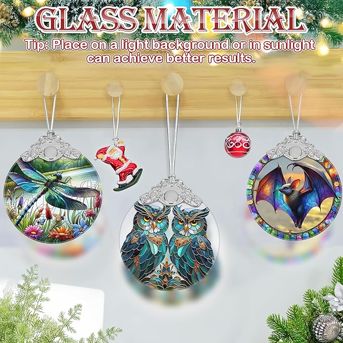 Christmas Ornament, 2025 Ornaments for Christmas Tree, Stained Glass Hanging Ornament, Holiday Ornaments, Unique Gift Idea - A Pair of Owls