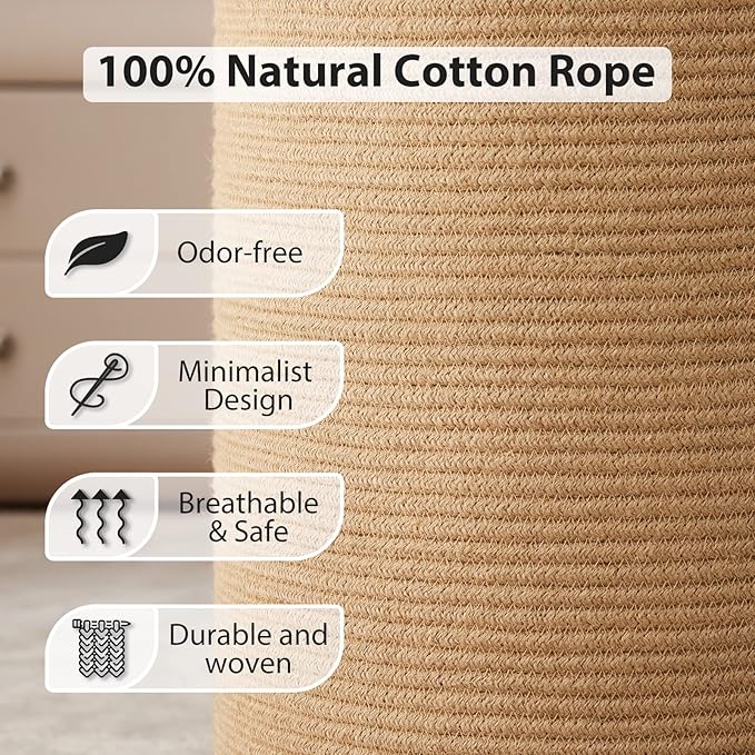 Fiona's magic Jute Rope Laundry Hamper Basket, 58L Tall Laundry Basket for Blanket Storage, Large Baby Nursery Hamper for Laundry, Woven Clothes Hamper for Bedroom, Living Room-Jute