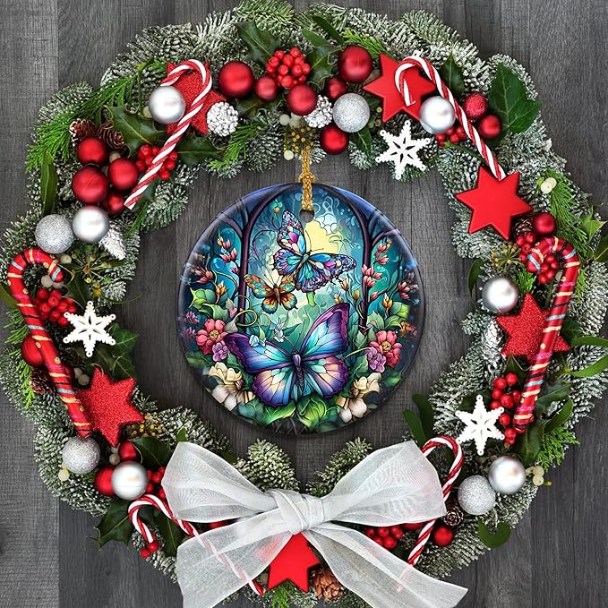 Butterfly Christmas Ornaments, Touber Christmas Hanging Ornament, Christmas Tree Ornaments, Holiday Decor, Gifts for Butterfly Lovers, Butterflies Theme Gift - Pattern A
