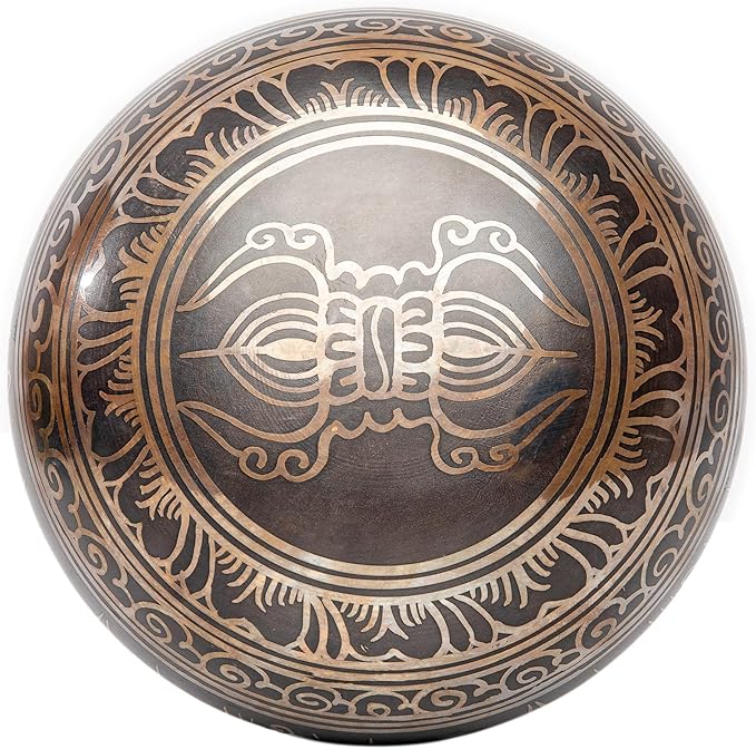 Tibetan Singing Bowl Set Authentic – Handmade in Nepal Sound & Meditation Bowl – Spiritual Decor for Yoga, Wellness Spaces & Relaxation by Himalayan Bazaar (Brown & Red)