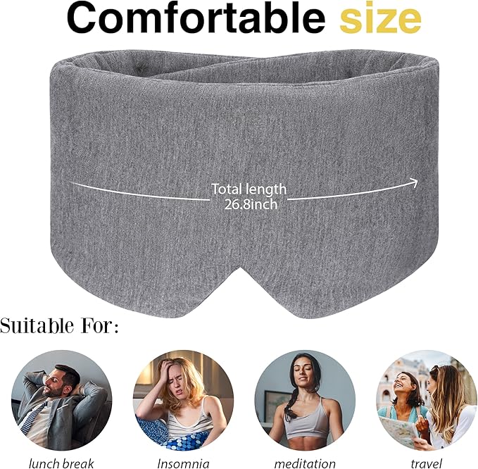 FRESHME Weighted Eye Mask for Sleeping - Gray Blackout (0.7lb/11oz) Cotton Heavy Weighted Eye Pillow for Men Women, Oversize Large Soft Sleep Face Eyes Cover with Nose Pad for Sidesleeper