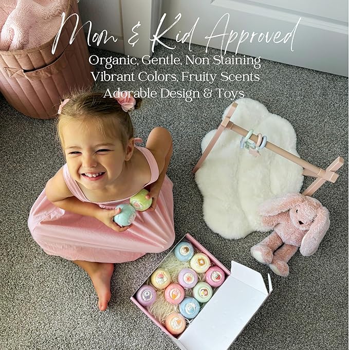 EvolutionUSA 12pc Bloom Bath Bombs with Toys, Adorable Girl Bath Bomb Set, Bubbly Kids Bathbombs, Fizzy Bath Ball, Kids Bath Bombs for Girls, Childrens Bath Bomb Set Christmas, Stocking Stuffer