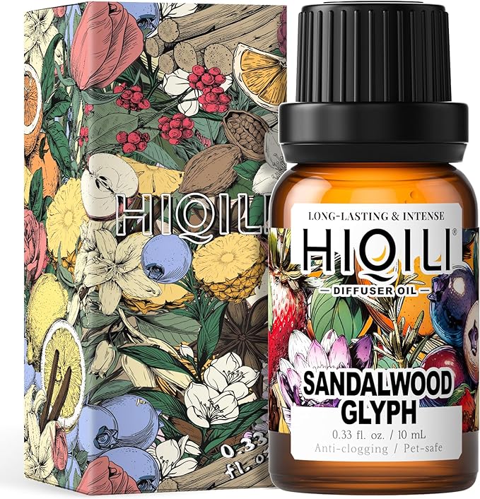 HIQILI Sandalwood Glyph Diffuser Oil, Inspired by Gio. Santal, Fall Scents, Long Lasting Scents for Home Diffuser, Relaxing - 0.34 Fl Oz