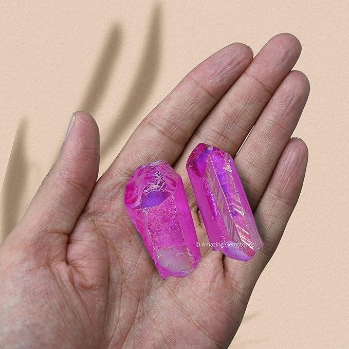 Amazing Gemstone 2 Pieces Rose Aura Quartz Raw Pencil Points Crystals and Healing Stones, Natural Rocks for Meditation and DIY Raw Point Stones and Crystals