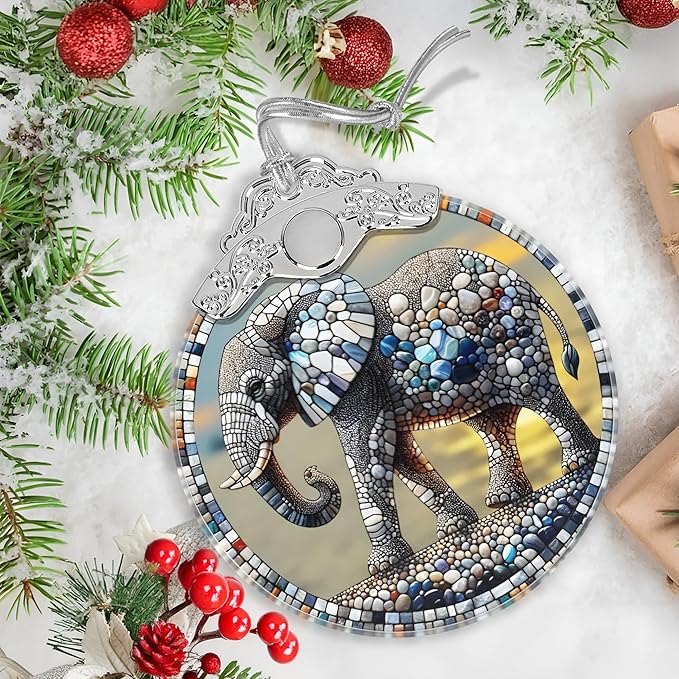 Elephant Stained Glass Orament - Christmas Ornament - Christmas Decorations for Tree - Holiday Present ldeas - Gift Exchange