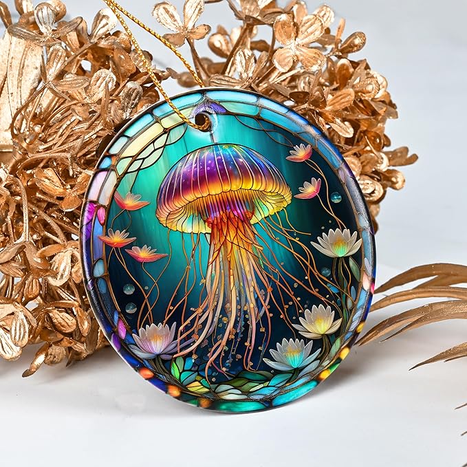 Colorful Ceramic Jellyfish Christmas Ornament, Jellyfish Ornaments for Christmas Tree, Holiday Decorations, Christmas Decor, Gifts for Jellyfish Lovers, Christmas Ornament Gift Ideas