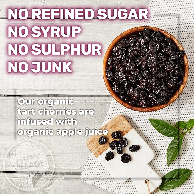 Happy Village Organic Whole Dried Tart Cherries, 10 OZ (2 Packs of 5 OZ) - Soft & Juicy, Kosher, Non-GMO, No Refined Sugar, Apple Juice Infused Dried Tart Cherry