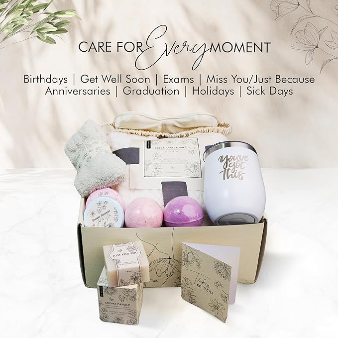 Get Well Soon Gifts for Women, Care Package Gift Feel Better Basket Warm After Surgery Recovery Encouragement Gift Thinking of You Box with Blanket Coffee Wine Tumbler for Women Friends Female