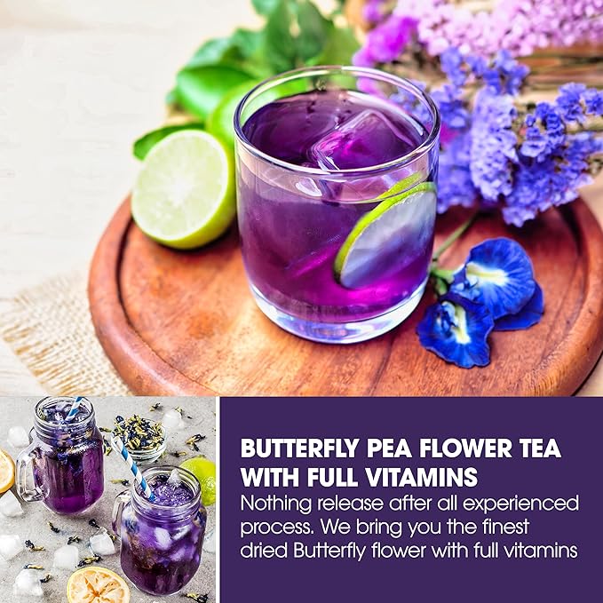 KEYXE - Organic Butterfly Pea Flowers Tea Bags, 100% CERTIFIED Organic and Pure from Butterfly Pea Flower Dried, Herbal Flower Tea for Relaxation, Mocktails, and Natural Food Coloring, Caffeine-Free, Sugar-Free, Non-GMO- ( 30 teabags )