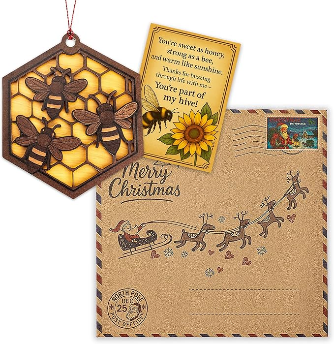 Bee Ornament - Honeybee Decor - bee Gift for Women - bee Gifts - bee Decorations for Home - Christmas Ornament 2025 - White Elephant Gifts - Xmas Tree Funny Decoration RUSATEN Beehive