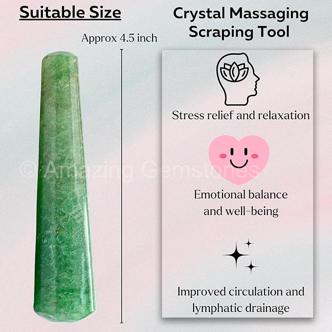 Amazing Gemstone Green Strawberry Quartz Crystal Wand Massage Stick - Pelvic Wand Gua Sha for Adults - Crystals and Healing Stones Massage Wands for Adults Gifts (Smooth)