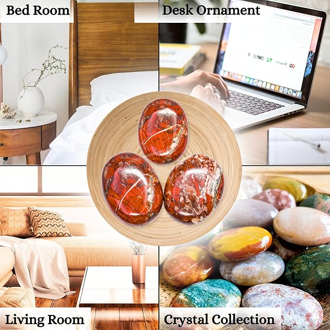 Brecciated Jasper Crystals and Healing Stones - Large Palm Stone Crystals Piedra - Crystal for Good Luck, Positive Energy, Meditation - Unique Stocking Stuffers and Birthday Gifts for Women, Men