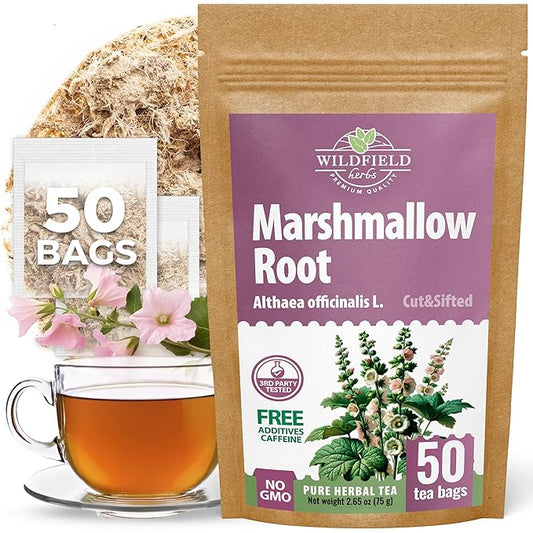 50 Bags Dried Marshmallow Root Tea Marshmallow Root Herb Herbal Tea (Althaea Officinalis) - 50 Count Bags Cut Sifted Herb Raíz De Malvavisco