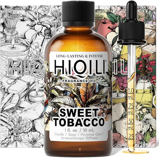 HIQILI Sweet Tobacco Fragrance Oil for Home Essential Oil Diffuser, Candle, Soap, Perfume & Body Scrubs Making, Rich Scent - 1 Fl Oz