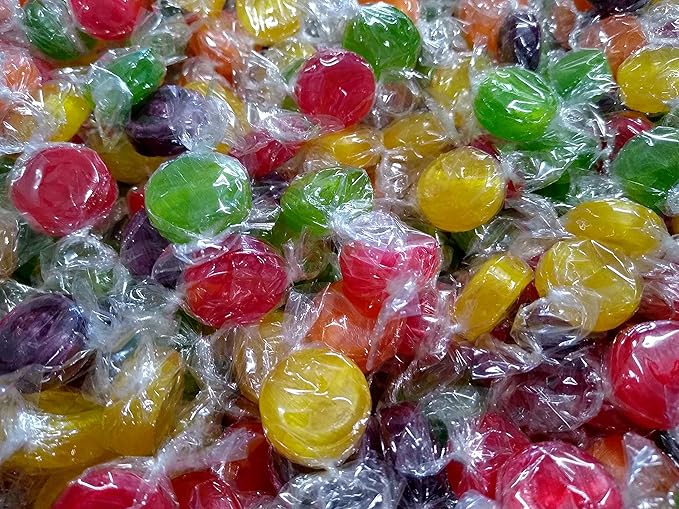 Assorted Flavored Fruit Buttons - 4 lbs of Individually Wrapped Assorted Fresh Sweet Strawberry Orange Grape Raspberry Lemon Sour Apple Bulk Candy