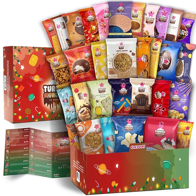 Mega International Snack Box | Premium Exotic Foreign Snacks | Unique Snack Food Gifts Included | Try Extraordinary Turkish Snacks | Candies from Around the World | 32 Full-Size Snacks