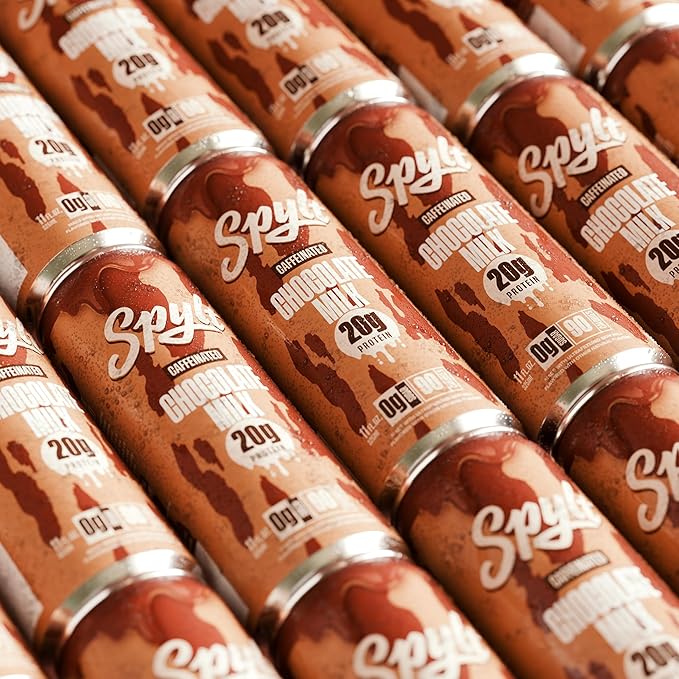 Spylt High Protein Chocolate Milk with 60mg Caffeine & 20g Protein - 90 Calories, Ready to Drink, Sugar Free, Lactose Free Milk, Perfect for Workout Recovery & Afternoon Pick Me Up - 12 Count