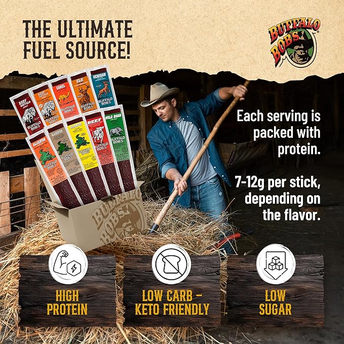 Buffalo Bob's Wild Game Meat Snack - Kangaroo with Beef and Pork Jerky 10 Pack