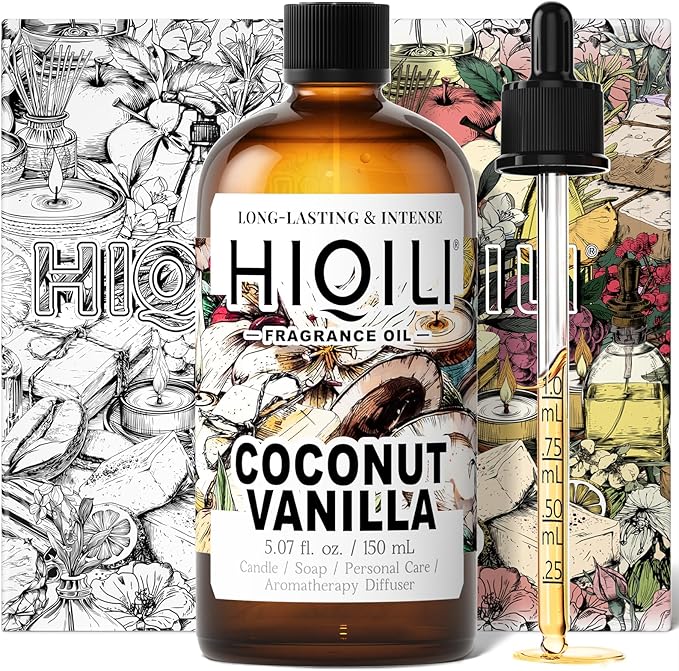 HIQILI Coconut Vanilla Fragrance Oil - for Candle Making, Soap Making, Essential Oil for Diffuser, Humidifier, Home& Hotel & Car Use - 5.07 Fl Oz