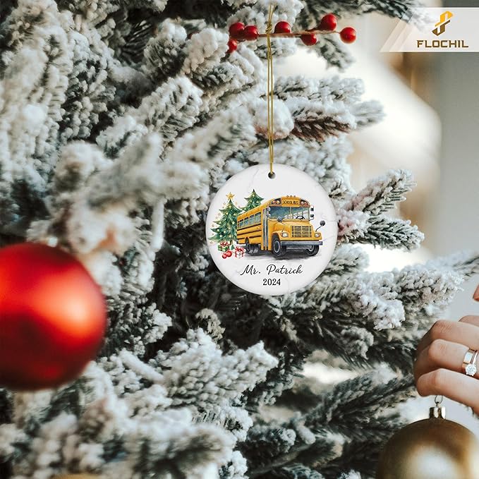 FLOCHIL Personalized School Bus Driver Christmas Ornaments, Custom Ornaments School Bus Driver with Name, Gifts for Christmas