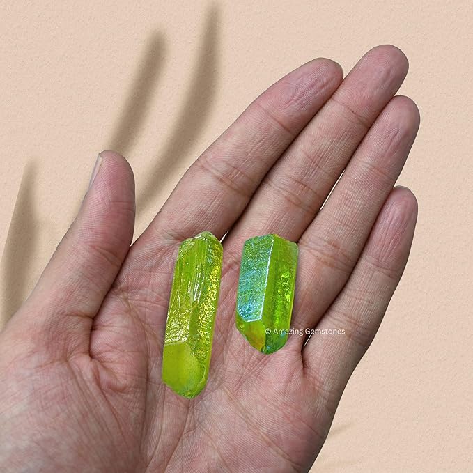 Amazing Gemstone 2 Pieces Apple Aura Quartz Raw Pencil Points Crystals and Healing Stones, Natural Rocks for Meditation and DIY Raw Point Stones and Crystals