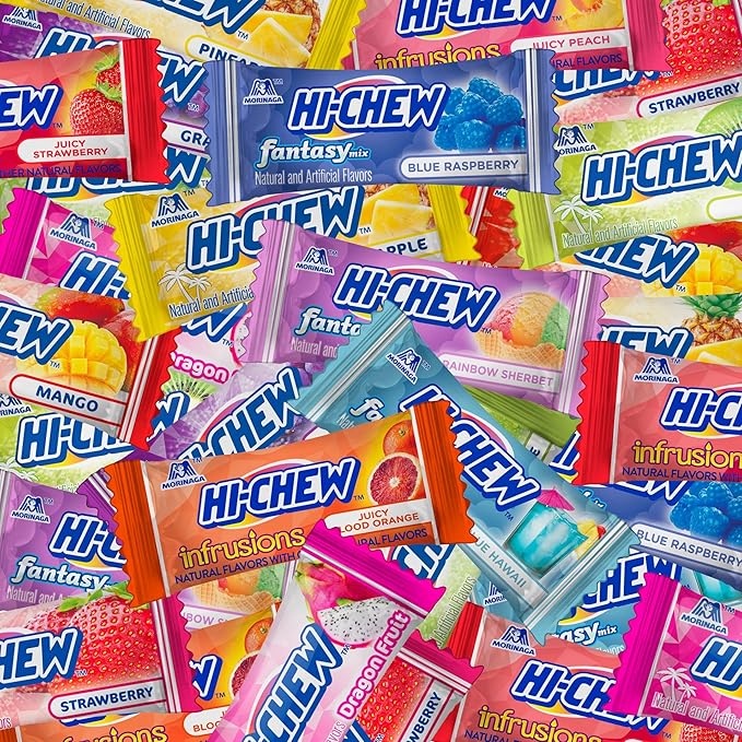 HI-CHEW Variety Mix Bulk, 220+ Pieces, 4 Stand Up Pouches - 13 Flavors Bulk, Sweet and Sour Chewy Candy, Unique Fun Soft - Immensely Juicy Fruity Flavors for Halloween Candy Treats & Sharing Treats