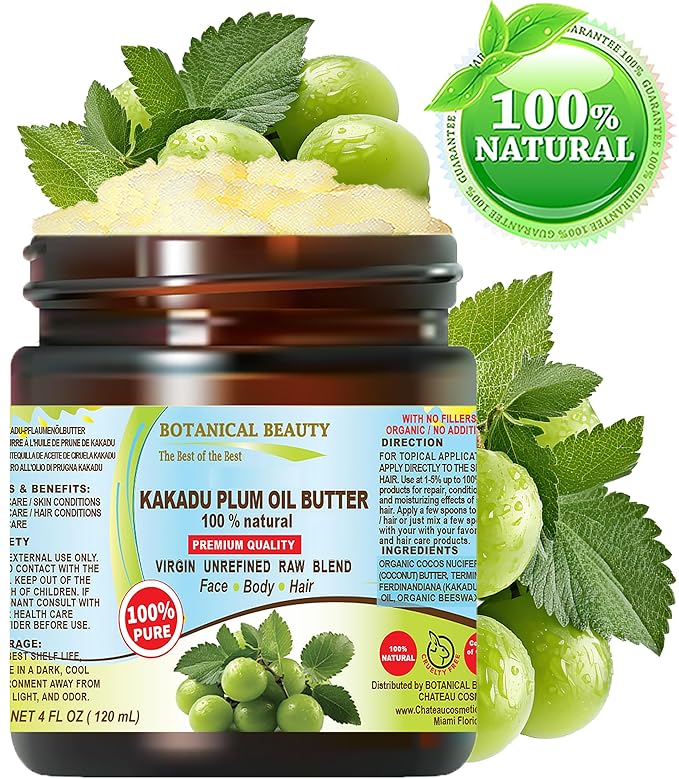 Botanical Beauty KAKADU PLUM OIL BUTTER Pure Natural Virgin Unrefined RAW for FACE, SKIN, BODY, DAMAGED HAIR, NAILS (4 Fl Oz)