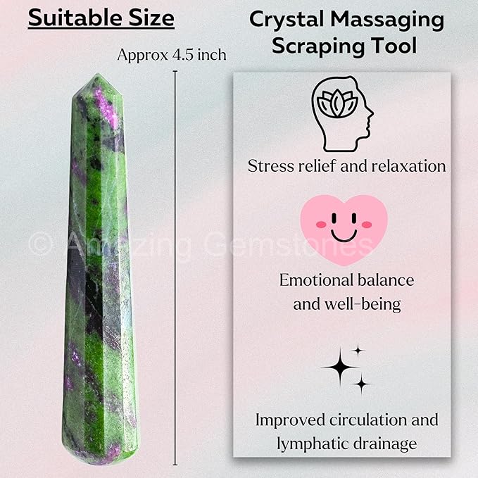 Amazing Gemstone Ruby Zoisite Crystal Wand Massage Stick - Pelvic Wand Gua Sha for Adults - Crystals and Healing Stones Massage Wands for Adults Gifts (Pointed)